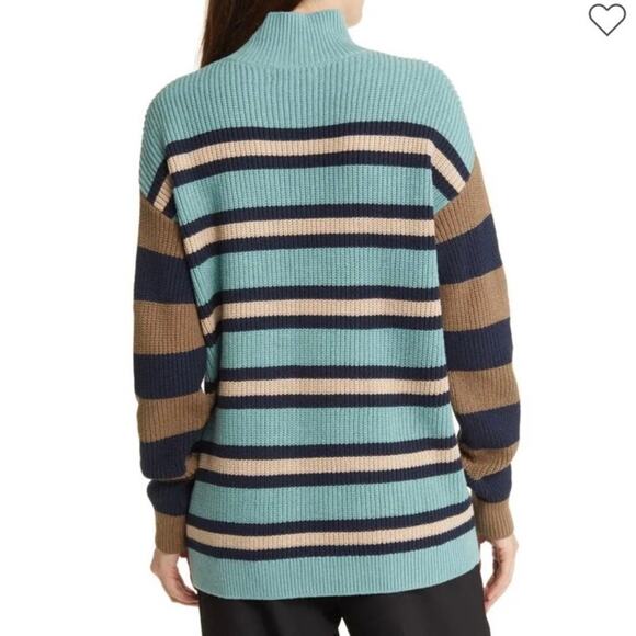 Treasure & Bond Multi Stripe Mock Neck Knit Pullover Sweater Oversize Medium NWT - Picture 2 of 13